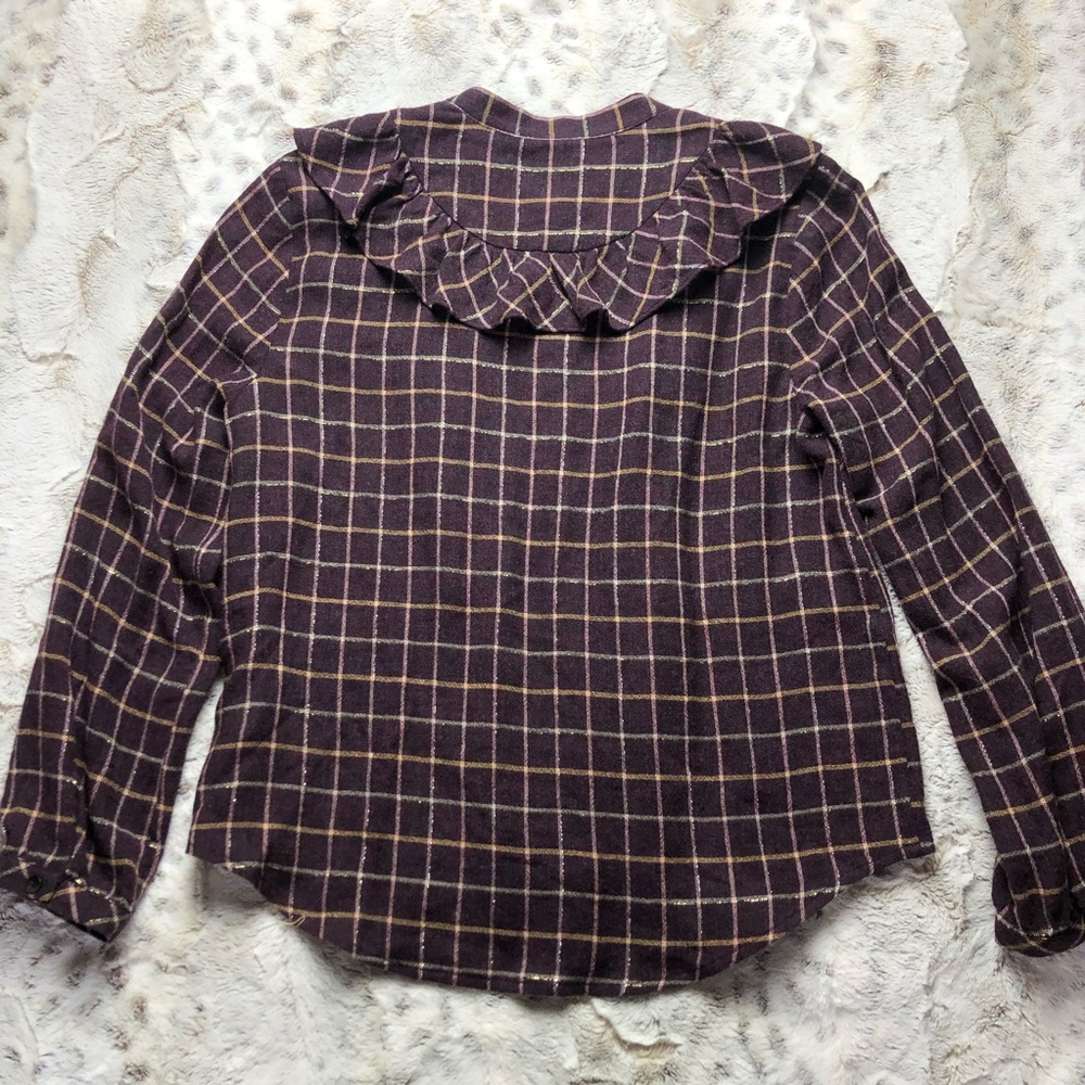 Madewell Purple Plaid Ruffle Front Top Size Medium - Picture 6 of 6
